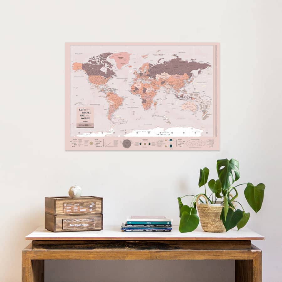 Mapa del mundo digital descargable para imprimir formato poster 100 x 70 cm-FlamingoPink-FlamingoPink--Misswood