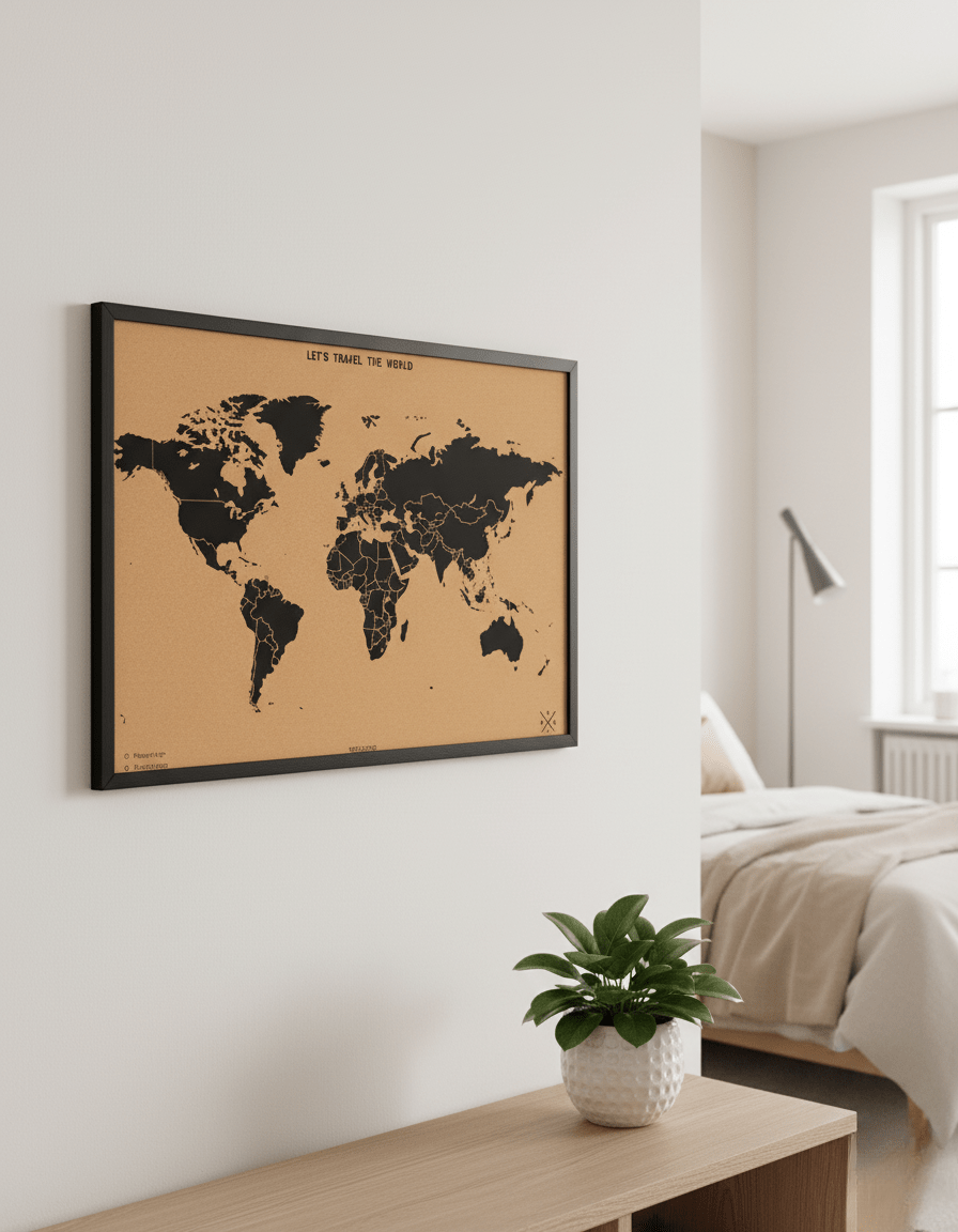 Mapamundi de Corcho Negro – 90x60 cm - Misswood